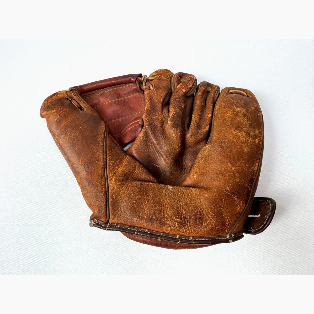 Vintage Spalding Split Finger Leather Baseball Glove 1940s Display Mitt